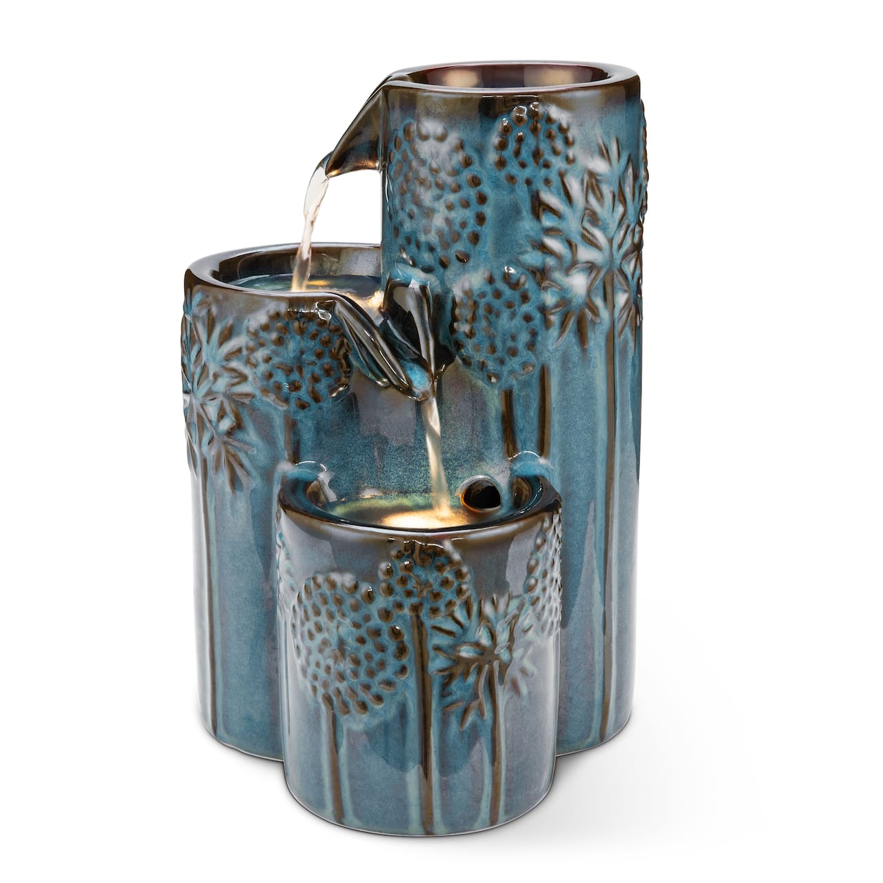 Glitzhome® 10" LED 3-Tier Turquoise Tabletop Fountain with Pump